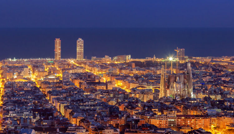 Barcelona skyline panorama at night